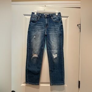 Blue Ankle Cropped Distressed Jeans